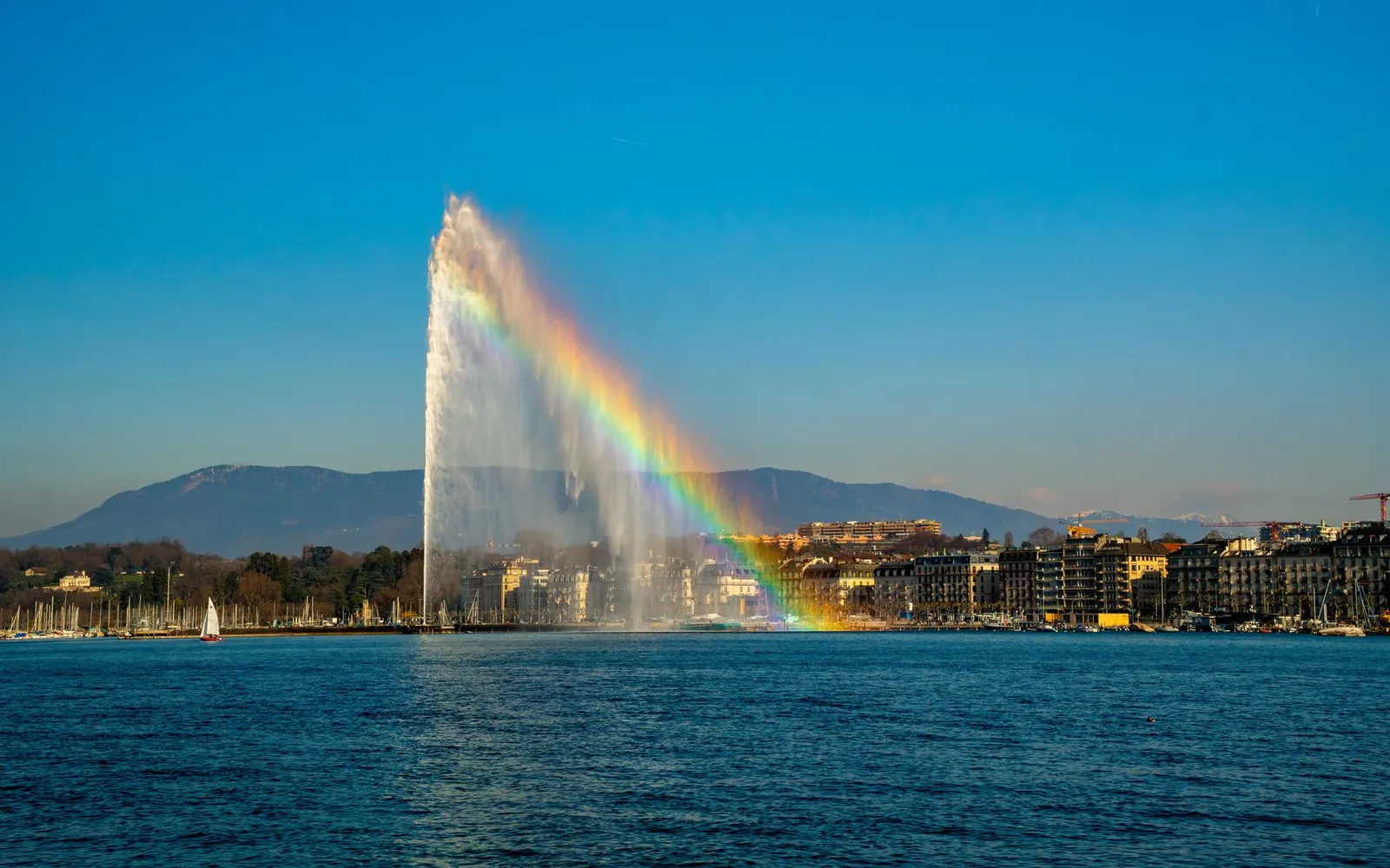 Vue du lac Léman et du jet d'eau à Genève