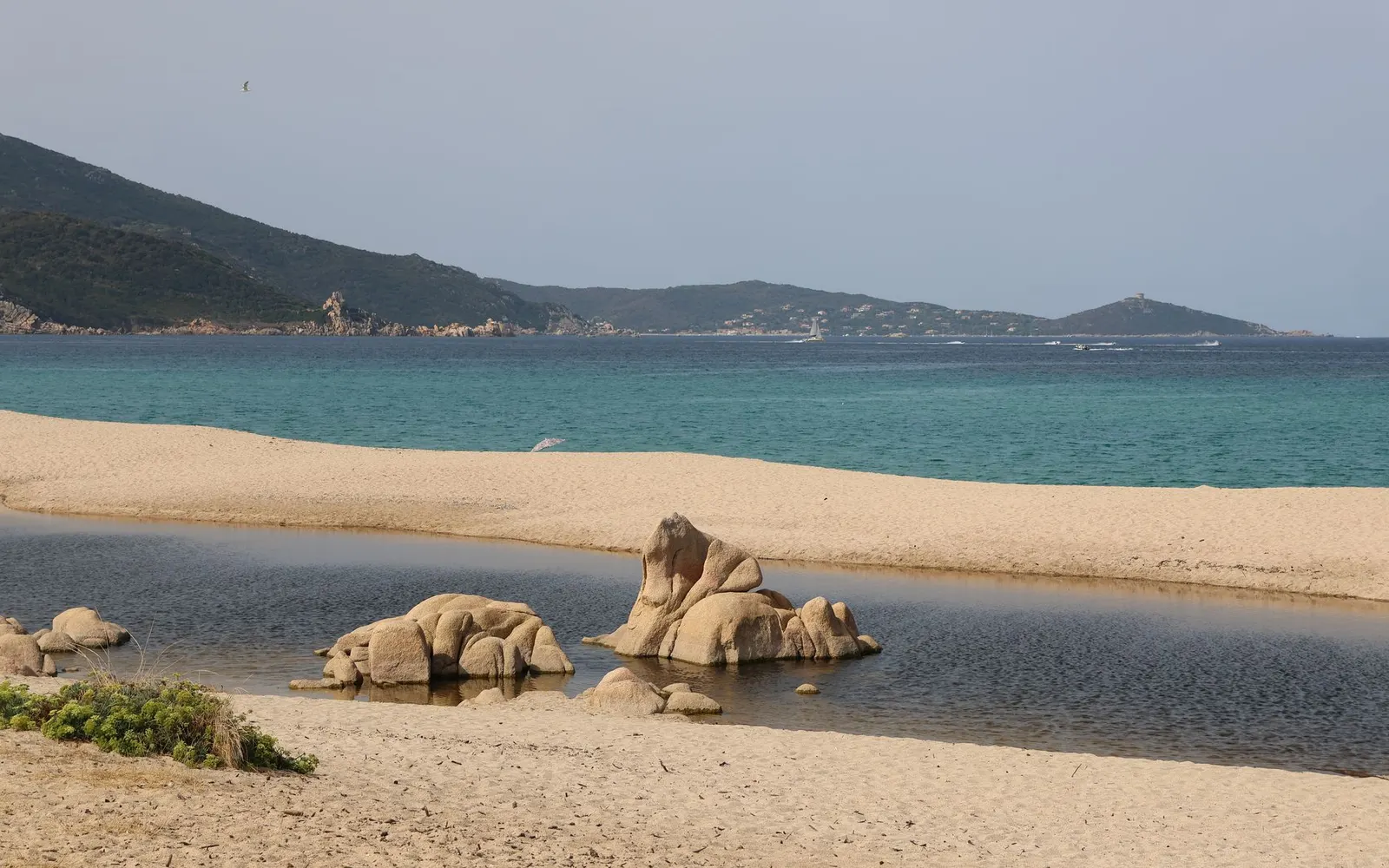 Plage de sable blanc et eau turquoise près de Porto-Vecchio en Corse